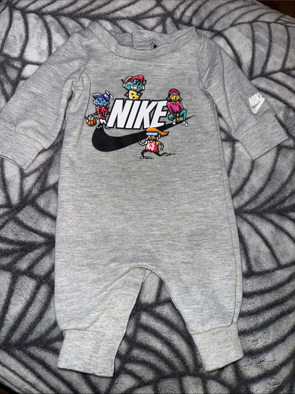 Newborn Baby Nike Vintage 90’s Theme Gray Romper EUC